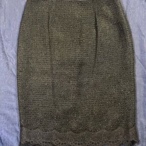 Coldwater Creek Metallic Tweed Skirt With Eyelash Lace Slit Back Black Size 8